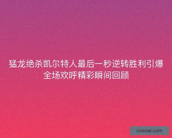 猛龙绝杀凯尔特人最后一秒逆转胜利引爆全场欢呼精彩瞬间回顾